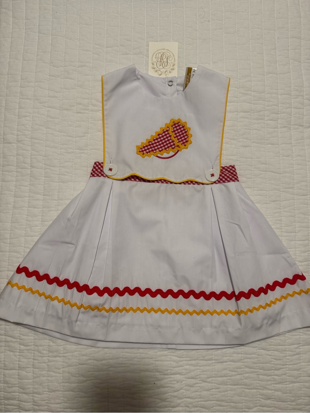 NWT The Beaufort Bonnet Company Ric-Rac Cheer White Red & Yellow Dress Size 2T